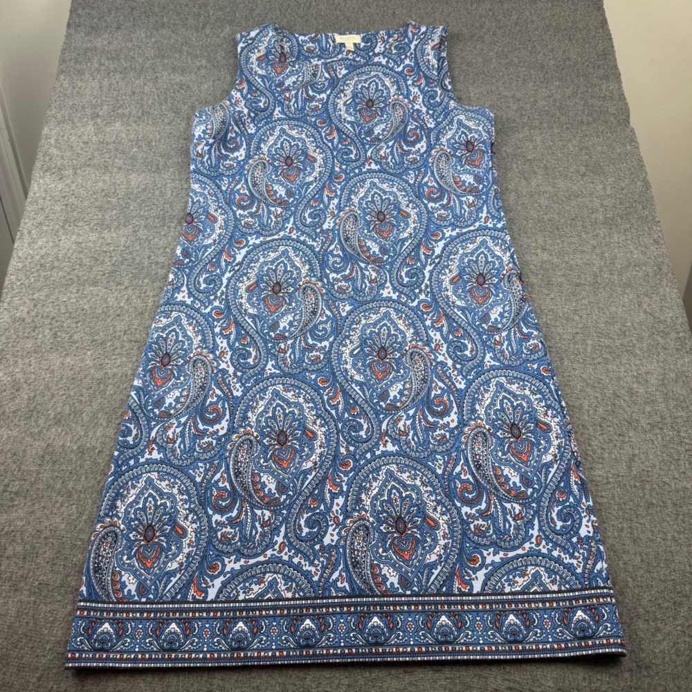 Talbots Shift Dress Womens Petite P Blue Paisley Sleeveless Knit A-Line VN259